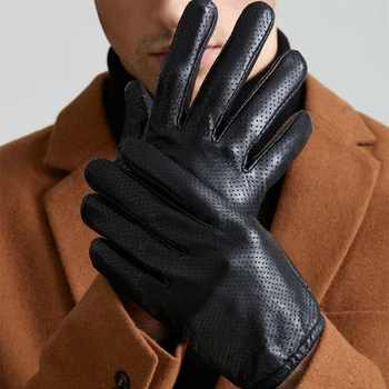 Rukavice od prirodne kože Muške zimske rukavice od janjeće kože s zaslon osjetljiv na dodir s prozračna mreže Za vožnju automobila, Kratke tanke muške rukavice M9003