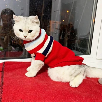 Topla odjeća za mačke Zima Božić Odjeću za mačke Džemper s cartoonish po cijeloj površini Odjeća za kućne ljubimce Pletene odijelo i Kaput za štene Odjeća za male kućne ljubimce