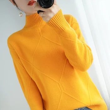Jesen i zima novi stil čiste vune ženski pletene džemper dugih rukava i полувысоким cutaway slobodan pulover velike veličine