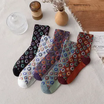 1 Par ženskih čarapa Duge Klasicni Nacionalni Stil Nova Moda Slatka Cvijet Prozračna Geometrijskim uzorcima Jesen Zima Svakodnevne ženske