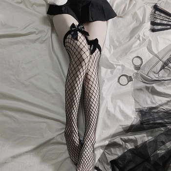 OJBK Slatka Delikatna Prozirne Čarape Čist Prekrasan Luk Preko Koljena Crno-bijeli Luk Seksi Face Cijev Svile Do Kukova