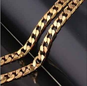 Klasična Lanac od 24-karatnog žutog Zlata, popunjeni Kubanske Lancem, Muška lanac za ogrlice 23,6