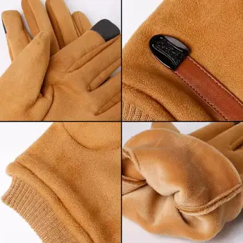 Zimske rukavice NH za muškarce sa zaslonom osjetljivim na dodir lak za vožnju Smeđe parhet kožne Rukavice s вязаными manžetama na zapešćima Rukavice Novi M060