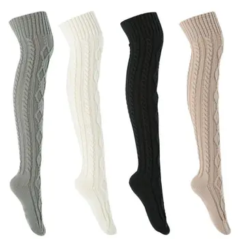 Novi Božićni ženske duge pletene Čarape za djevojčice Ženske ženske zimske pletene čarape do bedra Iznad koljena Čarape