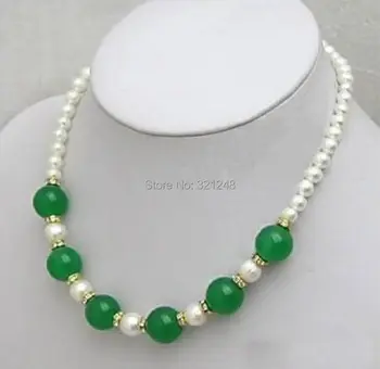 Moda prirodni, bijeli biser ogrlica zeleni žad kamen халцедон okrugle perle ogrlica visoke kvalitete lanca nakit 18 inča BV15