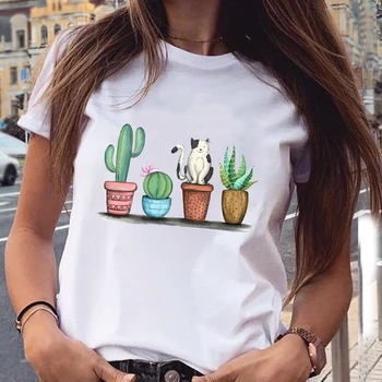 Žene Grafički Kaktus Biljka Životinja Crtani 2021 Moda Proljeće Ljeto Estetski Print Ženska Odjeća Majice T-Komadi T-Shirt Majica