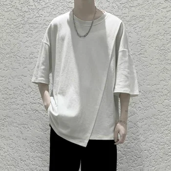 Japanski majica s kratkim rukavima, muška t-shirt, ljetna korejski trend, lijepo однотонный Asimetrični dizajn, t-shirt, Funky slobodna