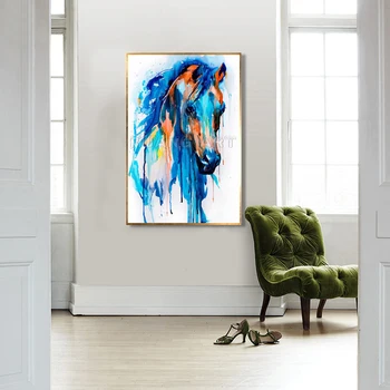 Umjetnik Ručno oslikana Moderno Umjetničko djelo Svijetlo Plave Boje Glava Konja Slika je Ulje Na Platnu Za Uređenje Apstraktno Slikarstvo Konja