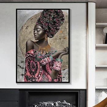 Crna Afrička žena, Slike na Platnu Na zlatne ukrase Plakata i grafika Zid Umjetnost Slika za Dnevni boravak Dekor Cuadros