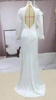 Evenign Haljina Za žene 2022 Elegantna vjenčanica Rukava Perje Haljina Sirena Širok V-izrez u obliku Seksi svadba haljina s otvorenim leđima