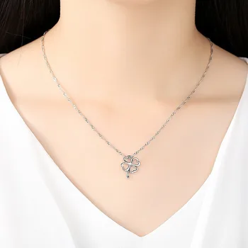 Ogrlica od lišća srebrne boje, donje fin šuplje ogrlica od nehrđajućeg čelika s клевером, Jednostavna ogrlica, ženski poklon nakit