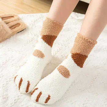 Trendi Čarape na pruge s mačje šape za žene, Slatka zabava debele djevojke, Crtani prste životinja, Mačja šapa, Mačji tragovi Čarapa