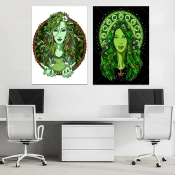Plakat s Boginja Korova na Platnu-Plakat Šaman Ayahuasca Na Platnu s Likom Duha-Umjetnička Ispis Šume-Uređenje Prostorija Duhova-Hipik Gif