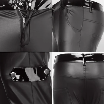 Muške kožne hlače Uske elastične hlače od umjetne kože Moto hlače PVC Latex tajice Erotska odjeća za gay-ples na шесте